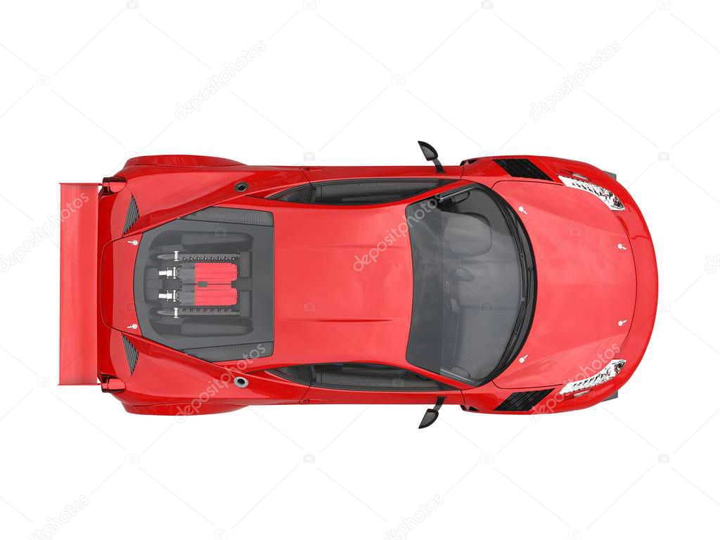 Fire red sports car - top view
