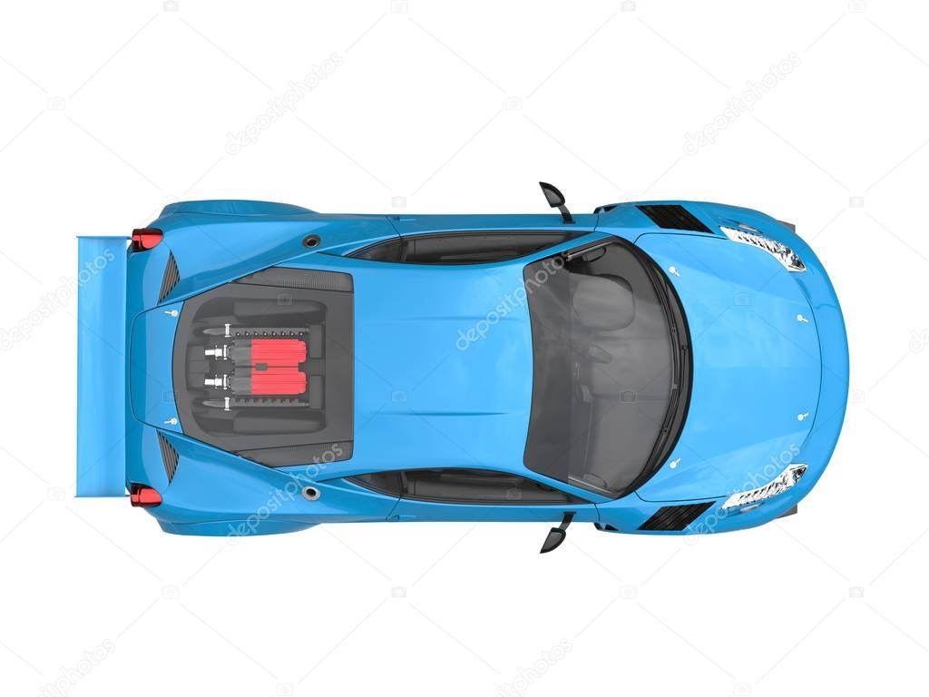 Bright blue sports car - top view
