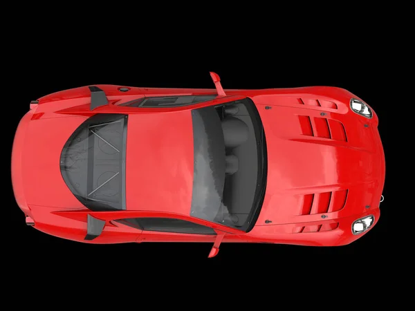 Rich red urban sports car - top view
