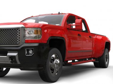 Fire red pickup truck - front view closeup shot clipart
