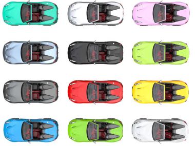 Modern Cabrio renkli spor arabalar - görünüm üst
