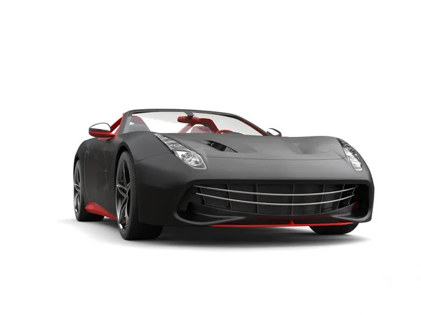 Fast sports car, matte black paint with red details