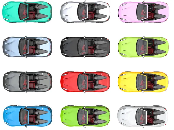 Современные разноцветные спортивные автомобили - вид сверху вниз — стоковое фото
