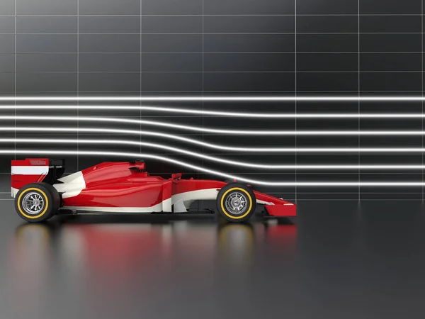 Piros gyors formula versenyautó szélcsatornában — Stock Fotó