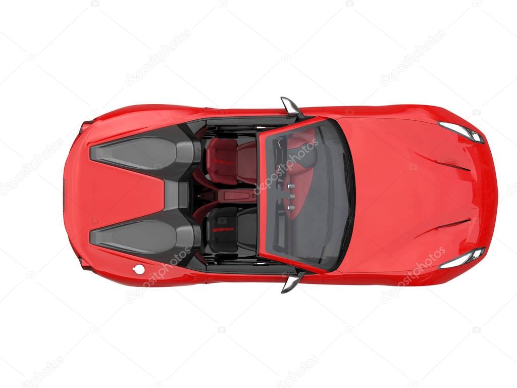 Fiery red fast race car - top down view
