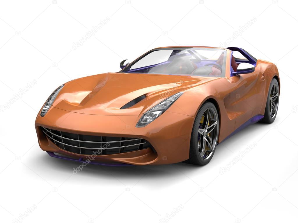 Orange gold modern sports car with purple details and interior