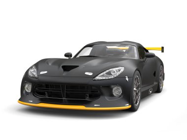 Mat siyah modern yarış supercar sarı ayrıntılarla - güzellik - 3d çizim vurdu.