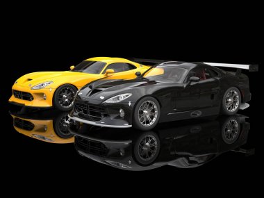 Modern spor otomobil - siyah ve sarı - 3d çizim