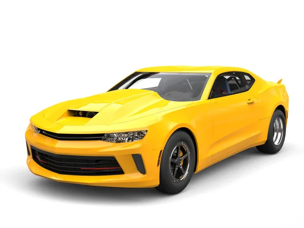 Яскраве сонце жовте сучасний м'язовий автомобіль - постріл краси - 3D ілюстрація — стокове фото