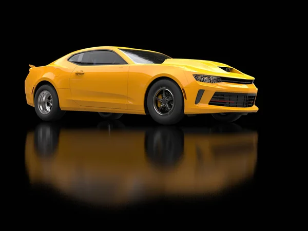 Impressionante sol amarelo músculo carro no fundo preto - Ilustração 3D — Fotografia de Stock