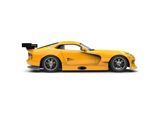 Bright yellow modern supercar - side view - 3D Render — Stock Photo, Image