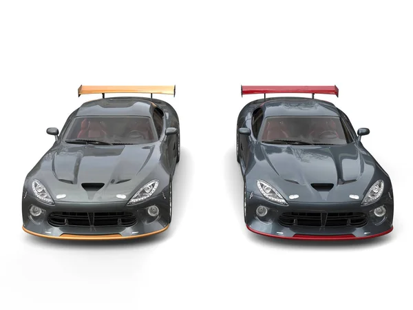 Sportscars cinza escuro - vista de cima para baixo - Ilustração 3D — Fotografia de Stock