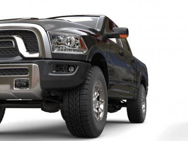 Jet siyah modern pick-up kamyon - düşük açılı Far portre vurdu