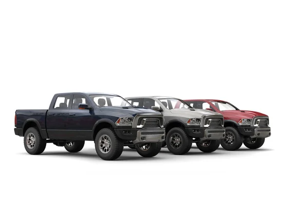 Tres impresionantes camionetas metálicas - Showroom shot — Foto de Stock