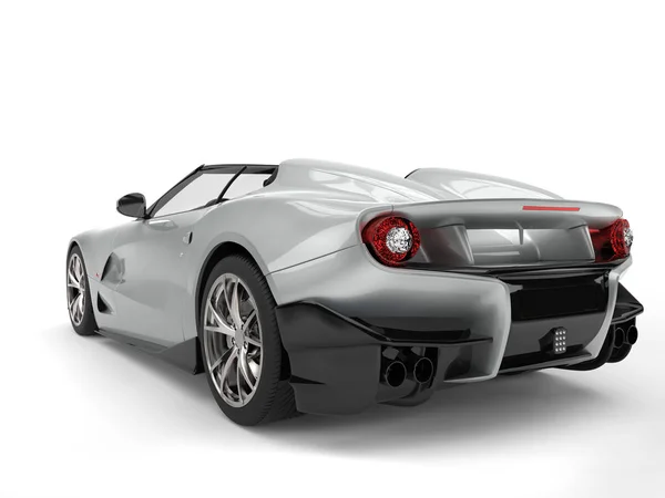 Futuristic silver super sports car - back view