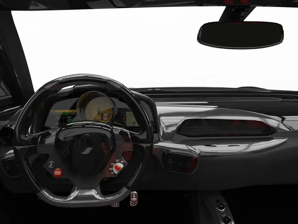 Shiny black modern convertible super sports car - drivers view shot — Stock Photo, Image