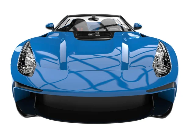 中位の青色スーパー スポーツ車 - フロント ビューの極端なクローズ アップ ショット — ストック写真