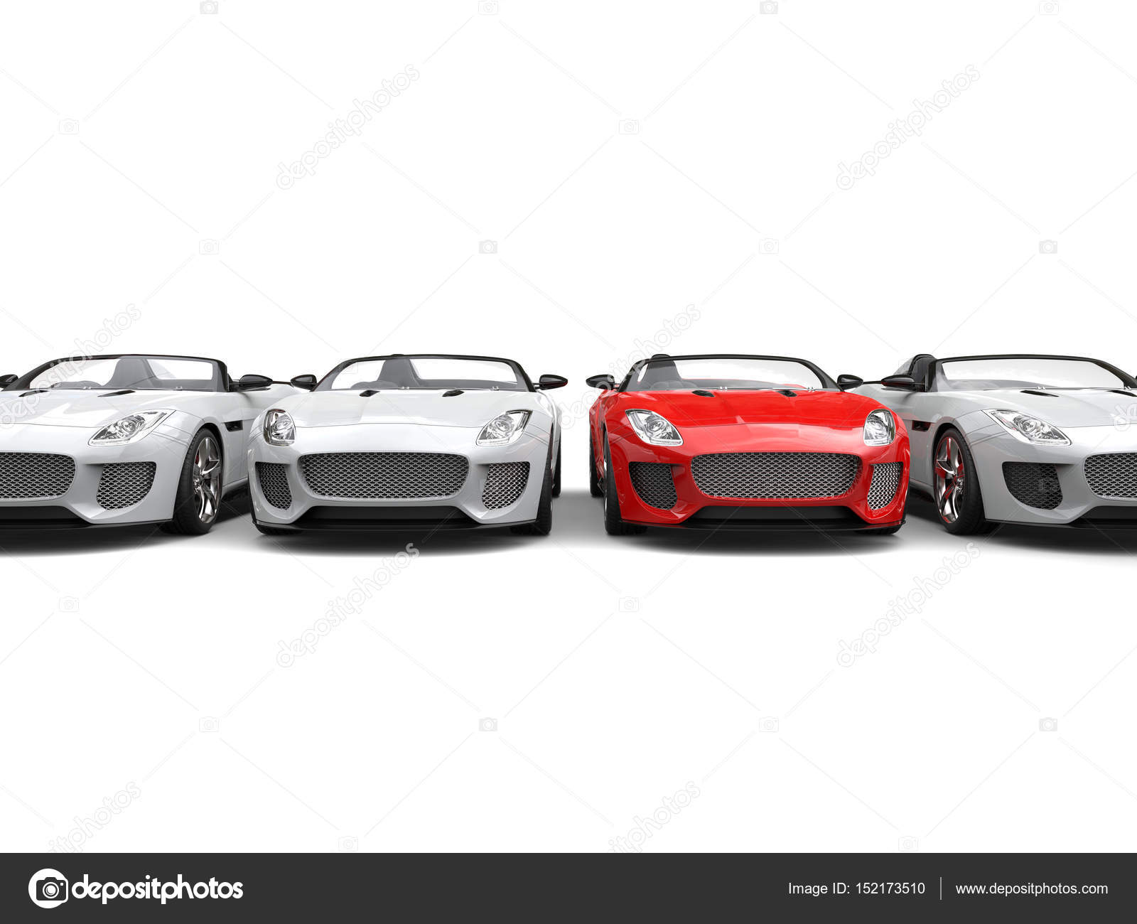 Shiny New Red Sports Car Standing Out In A Row Of White Sports Cars Stock Photo By C Trimitrius