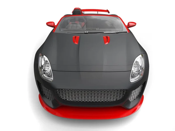 Awesome matte black super sports car with red details - front view — Stock Photo, Image