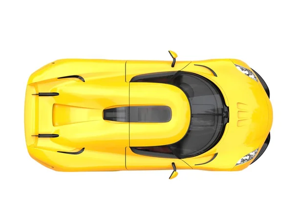 Super bright yellow sports car - top down view — Stock Photo, Image