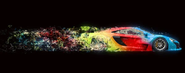 Yüksek teknoloji süper hızlı tricolored yarış araba — Stok fotoğraf