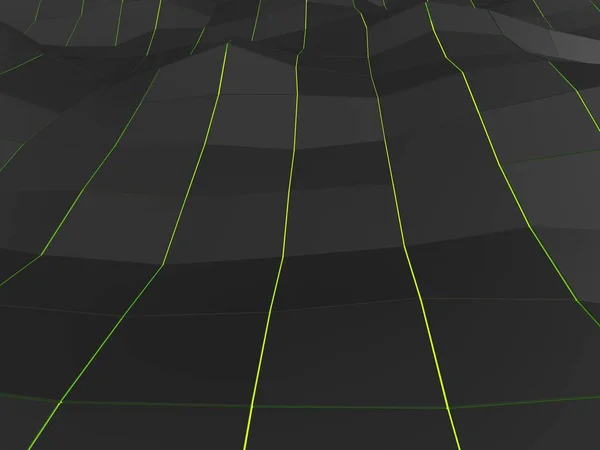 Dunkler Low-Poly-Wave-Hintergrund mit grünen Linien — Stockfoto