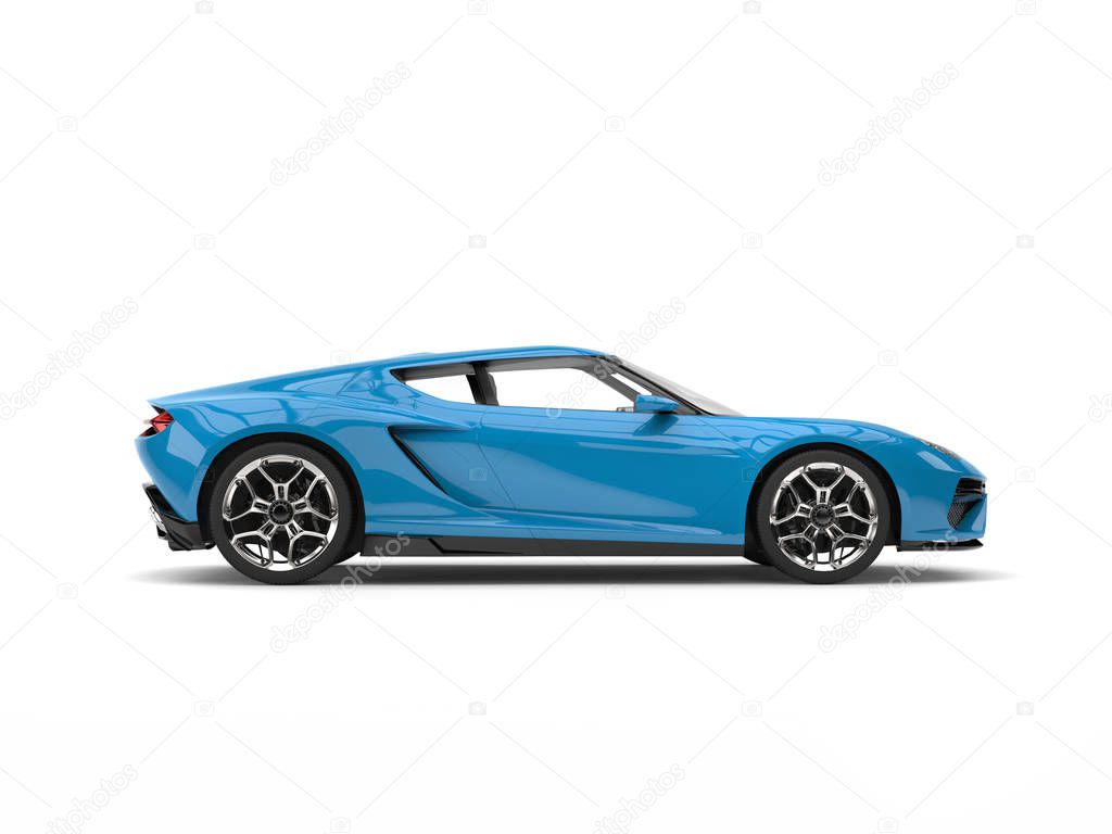 Sky blue modern sportscar- side view