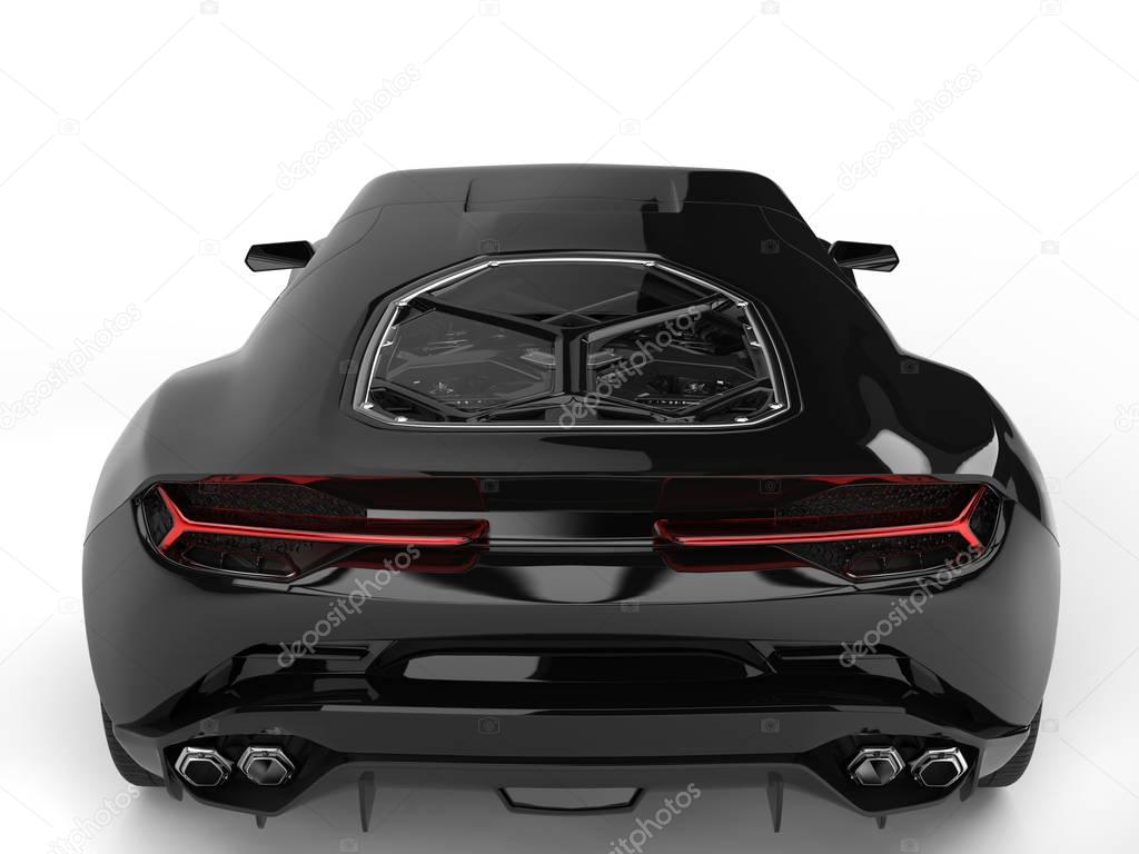 Modern black sports car - top back view 