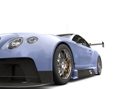 Frost mavi modern süper araba - ön tekerlek portre vurdu