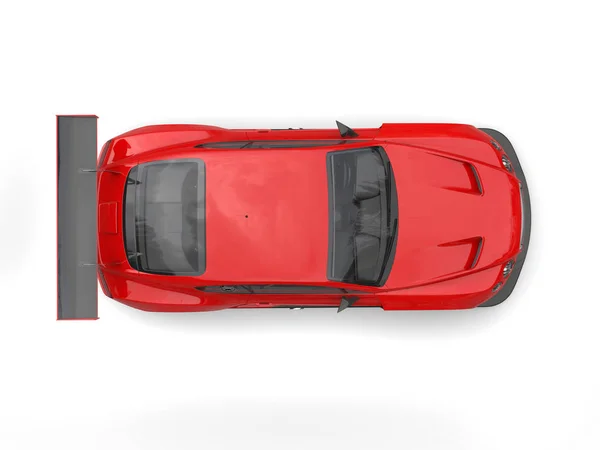 Rojo escarlata moderno super coche deportivo - vista de arriba hacia abajo — Foto de Stock