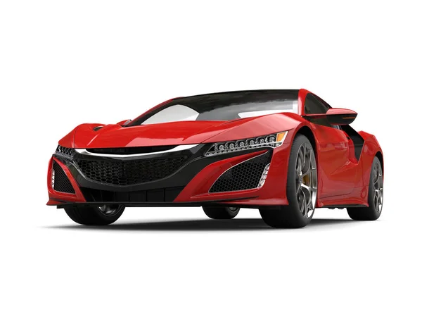 Crimson futurystyczny sportowy samochód koncepcja - niski kąt przodu shot — Zdjęcie stockowe