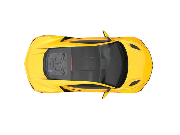 Lumineuse voiture de sport moderne jaune soleil vue du haut vers le bas — Photo