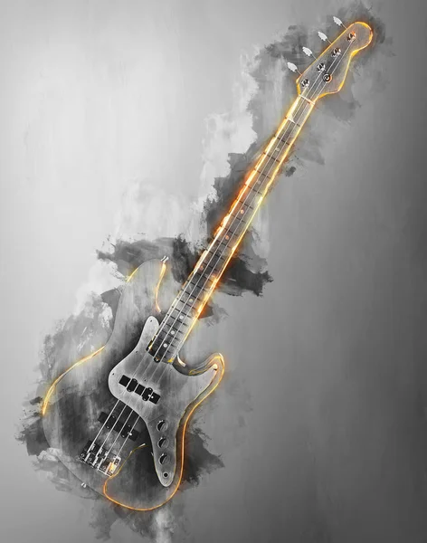 Chitarra basso hard rock - illustrazione astratta in bianco e nero — Foto Stock