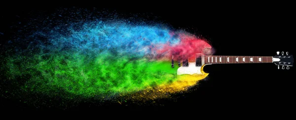 Guitarra hard rock desintegrando-se em partículas coloridas — Fotografia de Stock