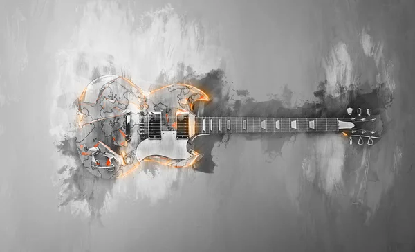 Hard rock guitar - abstract black and white illustration — Stock Photo, Image