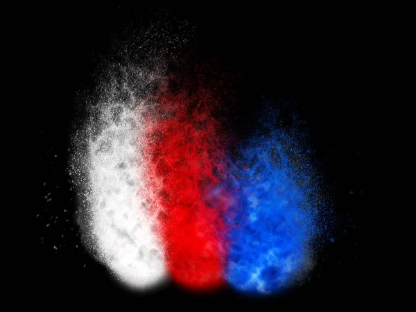 Explosion de particules rouges, blanches et bleues — Photo