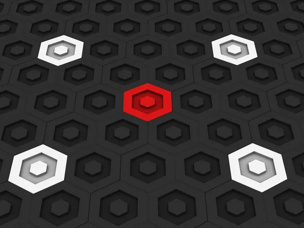 Beautiful dark hexagon background with white and red small hexagons visually standing out