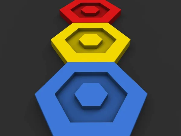 Μπλε, κίτρινο και κόκκινο εξάγωνα — Φωτογραφία Αρχείου
