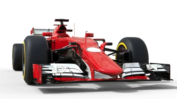 Red modern formula racing car - front view low angle shot — Stock Photo, Image