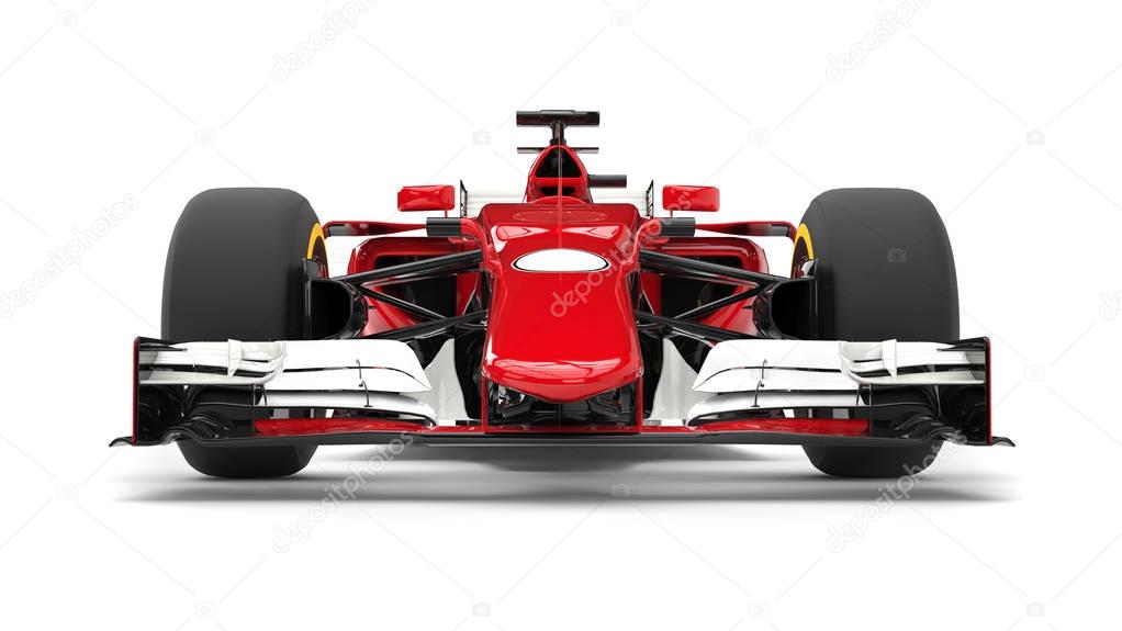 Red modern formula racing car - front view closeup