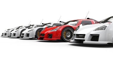 Kırmızı supercar ayakta dışarı üst üste büyük beyaz araba
