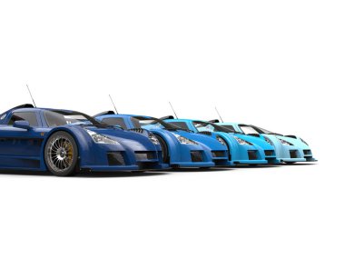 Mavi tonlarında supercars satırı