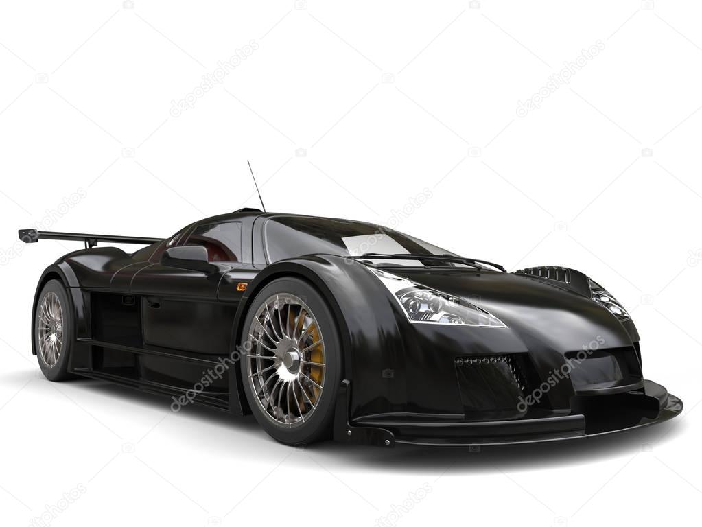 Futuristic pitch black supercar - beauty shot