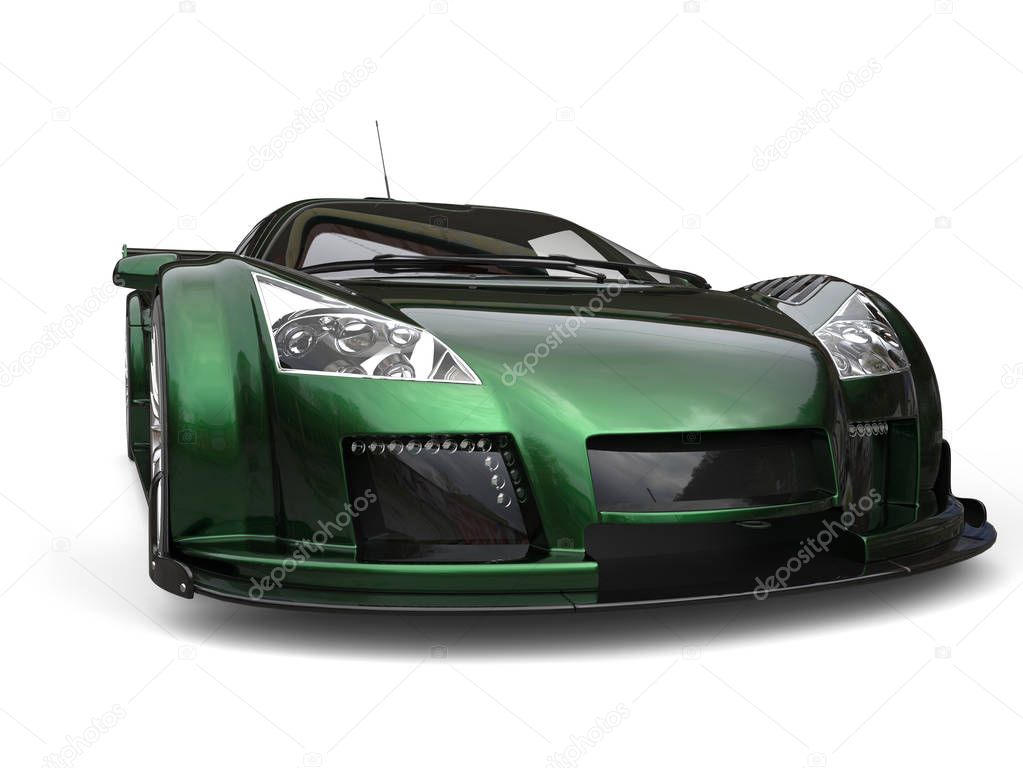 Great metallic green racing supercar - beauty shot