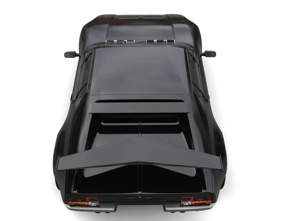 Pitch black eighties sports car - top back view — Stock Photo, Image