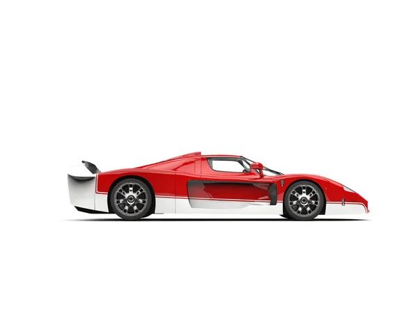 Conceito corrida super carro - vermelho e branco - vista lateral — Fotografia de Stock