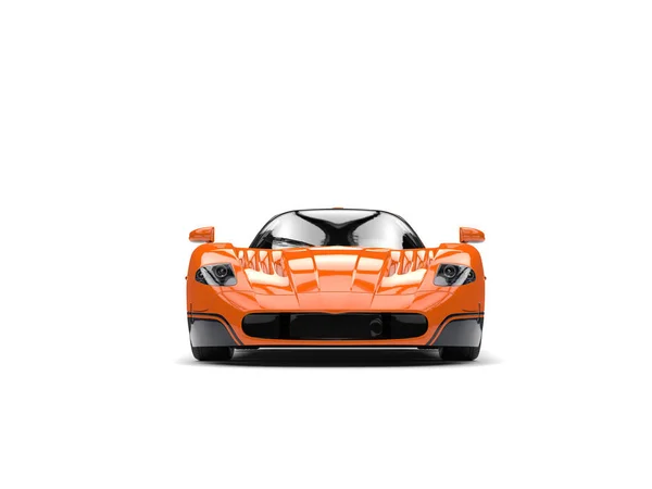 Supercar arancione concetto corsa con adesivi neri - vista frontale - Illustrazione 3D — Foto Stock