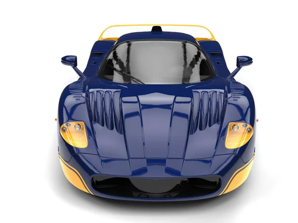 黄色の詳細 - 暗い藍スーパーカー コンセプト フロント 3 d 図が表示されます。 — ストック写真