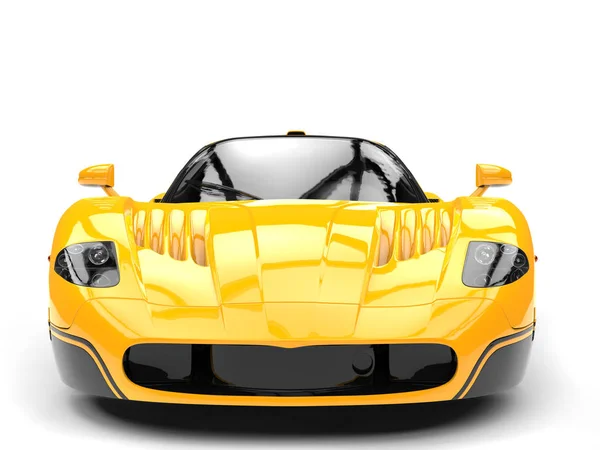 Black and yellow awesome concept super car - front view closeup shot — Stock Photo, Image