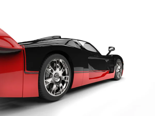 Black and red awesome concept super car - rear wheel shot — Stock Photo, Image